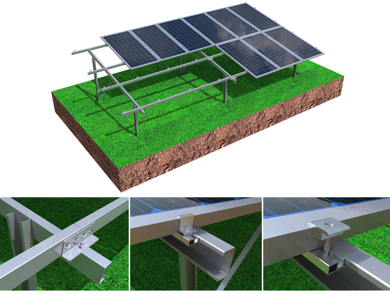 ZAM Coated Steel Solar Ground Mounting System Carbon Steel PV Solar Mount Structure